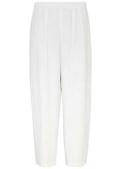 Eileen Fisher Tapered Silk-georgette Trousers In Ivory