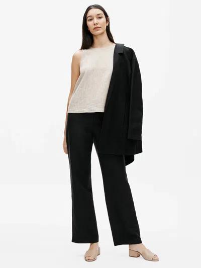 Eileen Fisher Tencel And Linen Slub Blend Straight Pant In Black