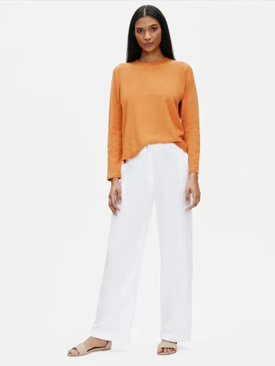 Eileen Fisher Tencel And Linen Slub Blend Straight Pant In White