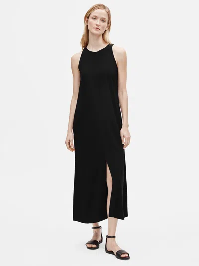 Eileen Fisher Tencel & Viscose Crepe Front Slit Maxi Dress In Black