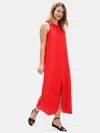 Eileen Fisher Tencel & Viscose Crepe Front Slit Maxi Dress In Red