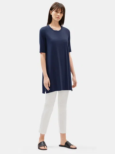 Eileen Fisher Tencel Jersey Elbow-sleeve Tunic In Blue