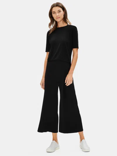 Eileen Fisher Tencel Jersey Pleated Wide-leg Ankle Pant In Black