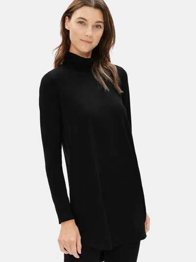 Eileen Fisher Tencel Jersey Turtleneck Tunic In Black