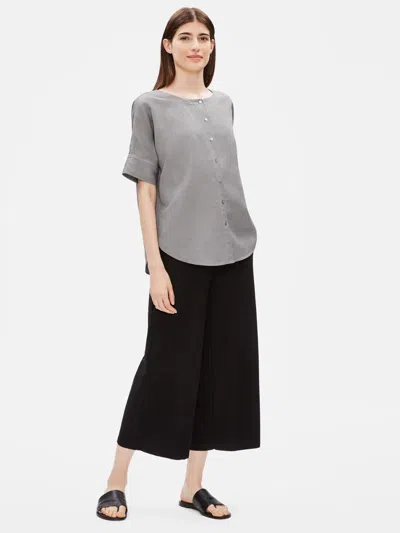 Eileen Fisher Tencel Linen Round Neck Shirt In Gray