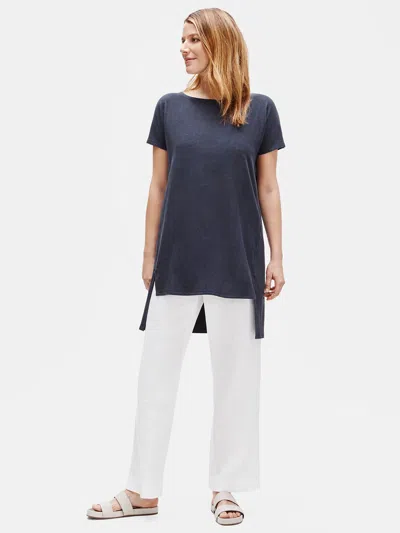 Eileen Fisher Tencel Rib Bateau Neck Tunic In Black