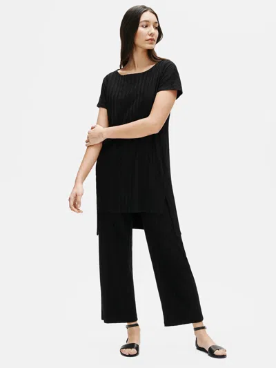 Eileen Fisher Tencel Wide Rib Straight Pant In Black