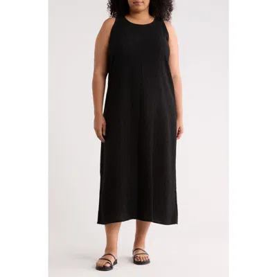Eileen Fisher Texture Sleeveless Maxi Dress In Black