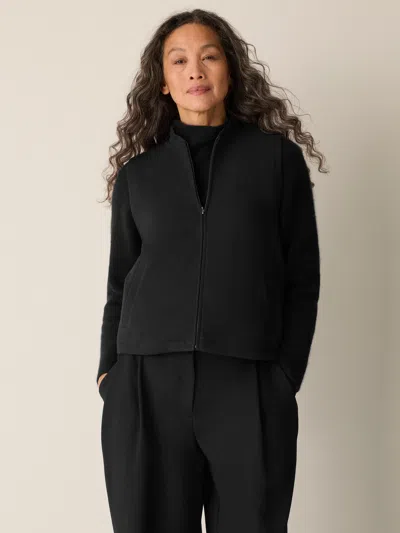 Eileen Fisher Textured Cotton Doubleknit Vest In Black