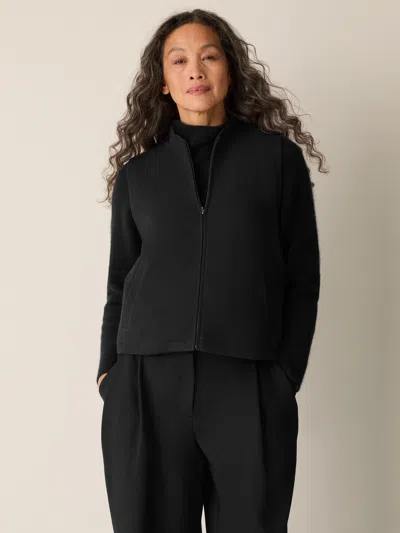 Eileen Fisher Textured Cotton Doubleknit Vest In Black