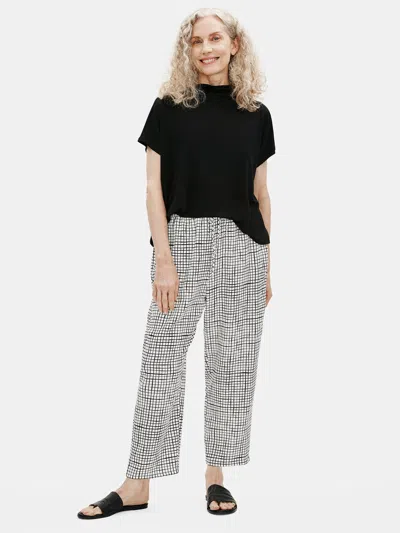 Eileen Fisher Textured Crepe Grid Slouchy Cropped Pant In Multi