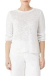 Eileen Fisher Slubby Crewneck Linen-cotton Pullover In White