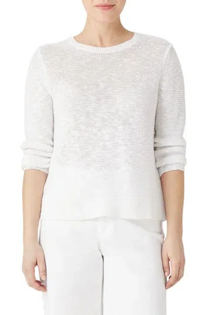Eileen Fisher Slubby Crewneck Linen-cotton Pullover In White