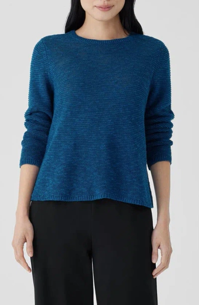 Eileen Fisher Textured Crewneck Organic Linen & Cotton Sweater In Atlantis