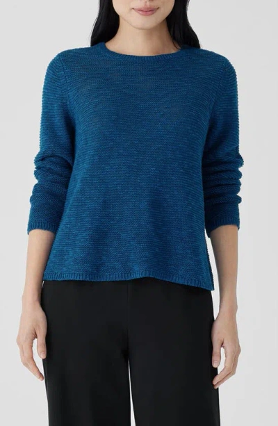 Eileen Fisher Textured Crewneck Organic Linen & Cotton Jumper In Atlantis