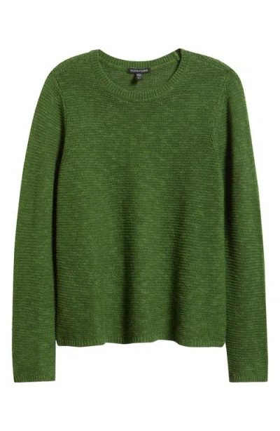 Eileen Fisher Textured Crewneck Organic Linen & Cotton Sweater In Green