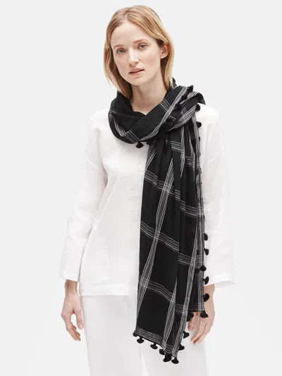 Eileen Fisher Textured Organic Cotton Plaid Scarf In White