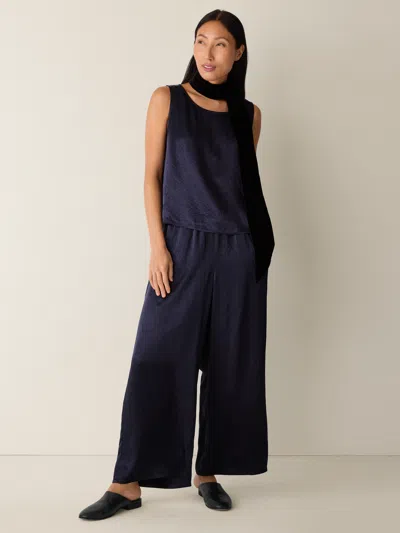 Eileen Fisher Textured Satin Ballet Neck Tank In Blue