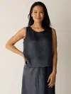 Eileen Fisher Textured Satin Ballet Neck Tank In Gray