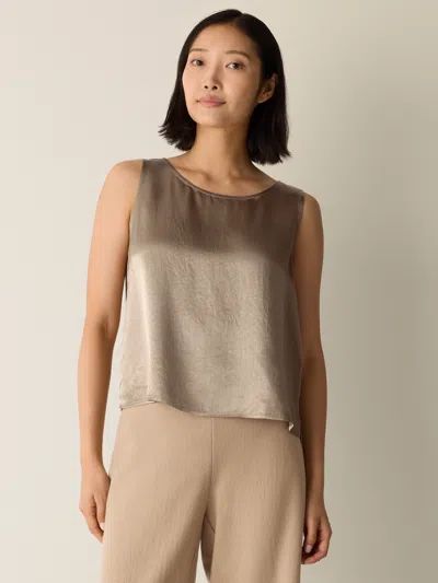 Eileen Fisher Textured Satin Ballet Neck Tank In Silver