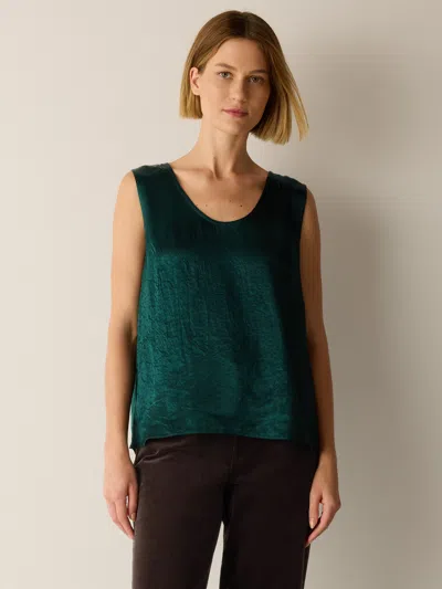 Eileen Fisher Textured Satin Curved V-neck Tank In Green