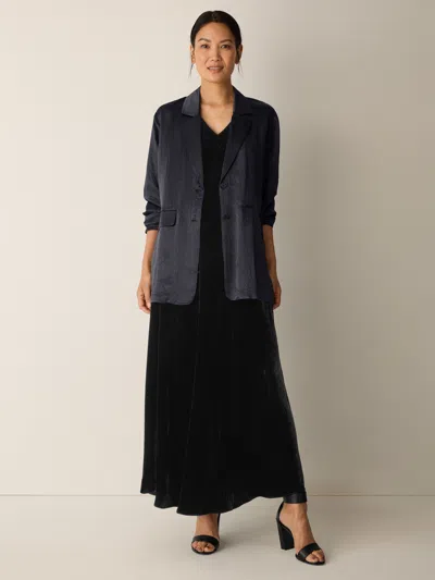 Eileen Fisher Textured Satin Long Blazer In Gray
