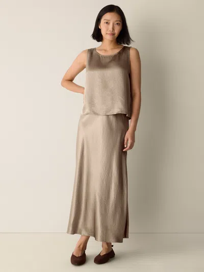 Eileen Fisher Textured Satin Slip Skirt In Neutral