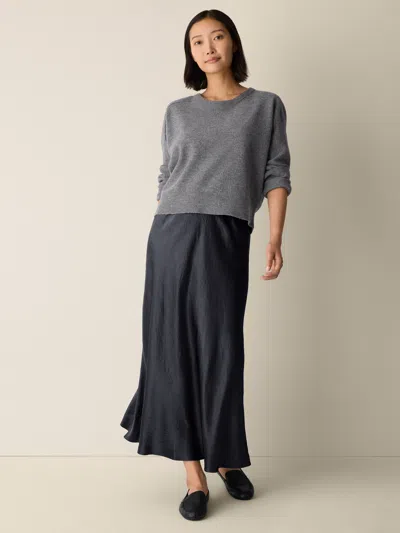 Eileen Fisher Textured Satin Slip Skirt In Blue