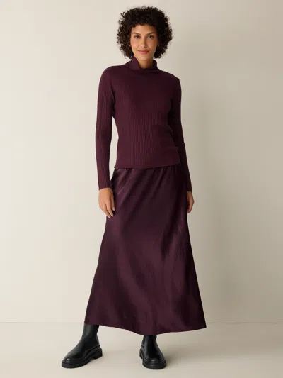 Eileen Fisher Textured Satin Slip Skirt In Burgundy