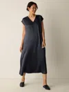 Eileen Fisher Textured Satin V-neck Dress In Blue