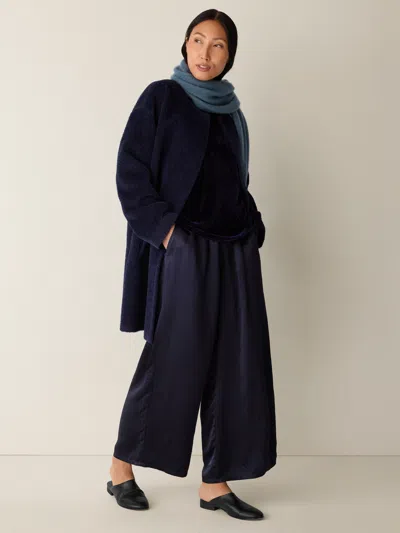 Eileen Fisher Textured Satin Wide-leg Pant In Blue