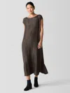 Eileen Fisher Textured Silk Jacquard Bateau Neck Dress In Brown
