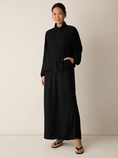 Eileen Fisher Textured Silk Jacquard Bias Skirt In Black
