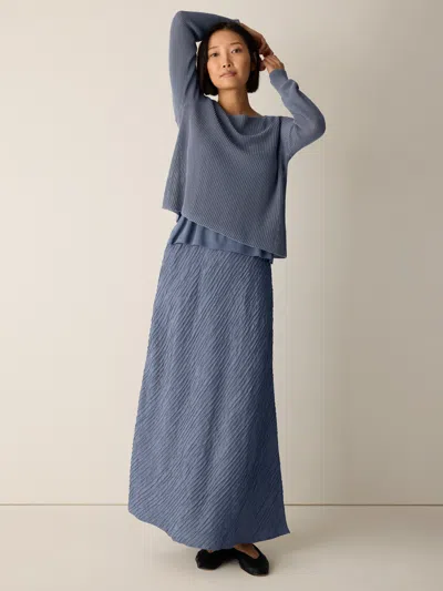 Eileen Fisher Textured Silk Jacquard Bias Skirt In Blue