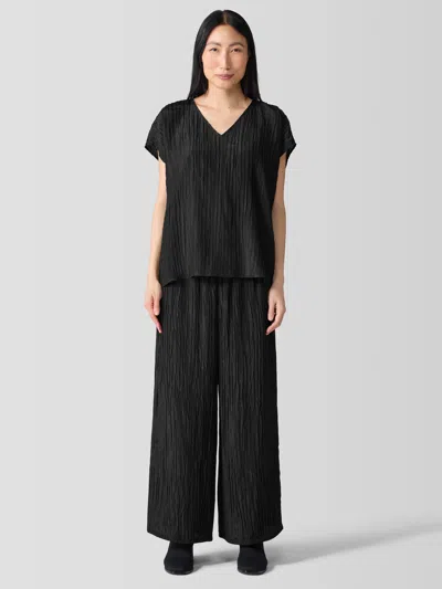 Eileen Fisher Textured Silk Jacquard Wide-leg Pant In Black