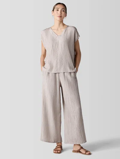 Eileen Fisher Textured Silk Jacquard Wide-leg Pant In Gray