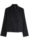 Eileen Fisher Shawl Collar Textured Silk Weave Double Breasted Jacket
