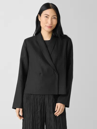 Eileen Fisher Textured Silk Weave Shawl Collar Jacket In Black