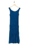Eileen Fisher Crinkled Scoop-neck Tiered Silk Midi Dress In Atlantis