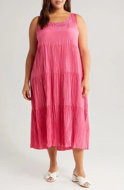 Eileen Fisher Textured Sleeveless Silk Midi Dress In Geranium