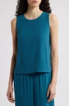 Eileen Fisher Textured Sleeveless Silk Shell In Harbor