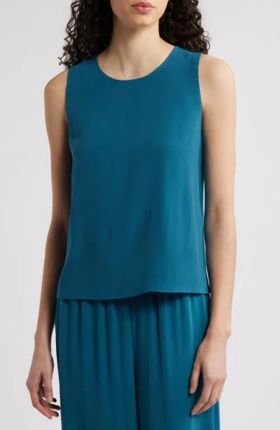 Eileen Fisher Textured Sleeveless Silk Shell In Blue