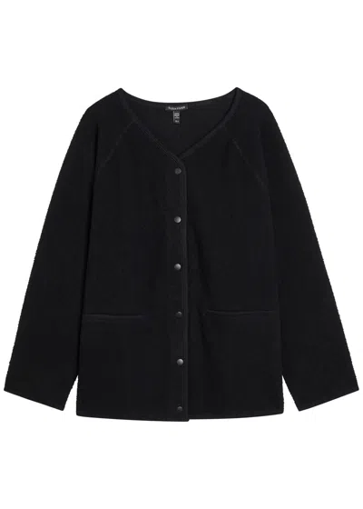 Eileen Fisher Organic Cotton Stretch Boucle V-neck Jacket In Black