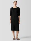 Eileen Fisher Textured Stretch Rib Crew Neck Dress In Black