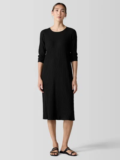 Eileen Fisher Textured Stretch Rib Crew Neck Dress In Black