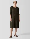 Eileen Fisher Textured Stretch Rib Crew Neck Dress In Green