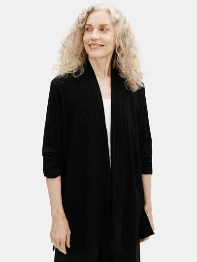 Eileen Fisher Textured Stretch Rib High Neck Jacket In Black