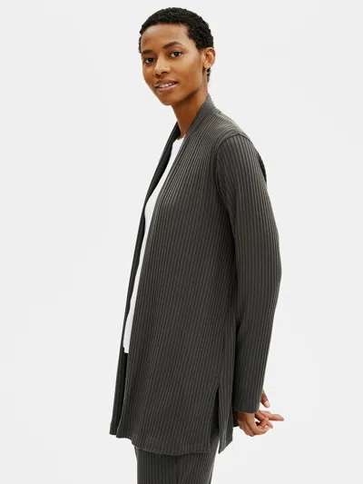 Eileen Fisher Textured Stretch Rib High Neck Jacket In Gray