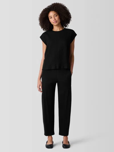 Eileen Fisher Textured Stretch Rib Lantern Pant In Black