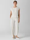 Eileen Fisher Textured Stretch Rib Lantern Pant In White